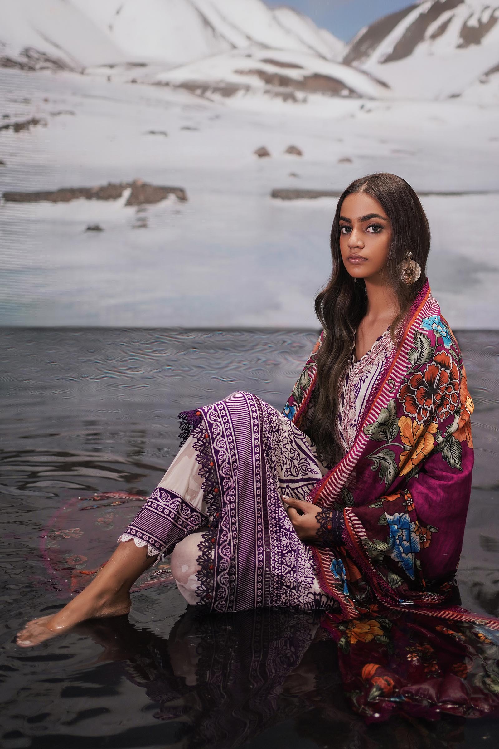 Unstitched Printed 2 Piece Slub Suit
