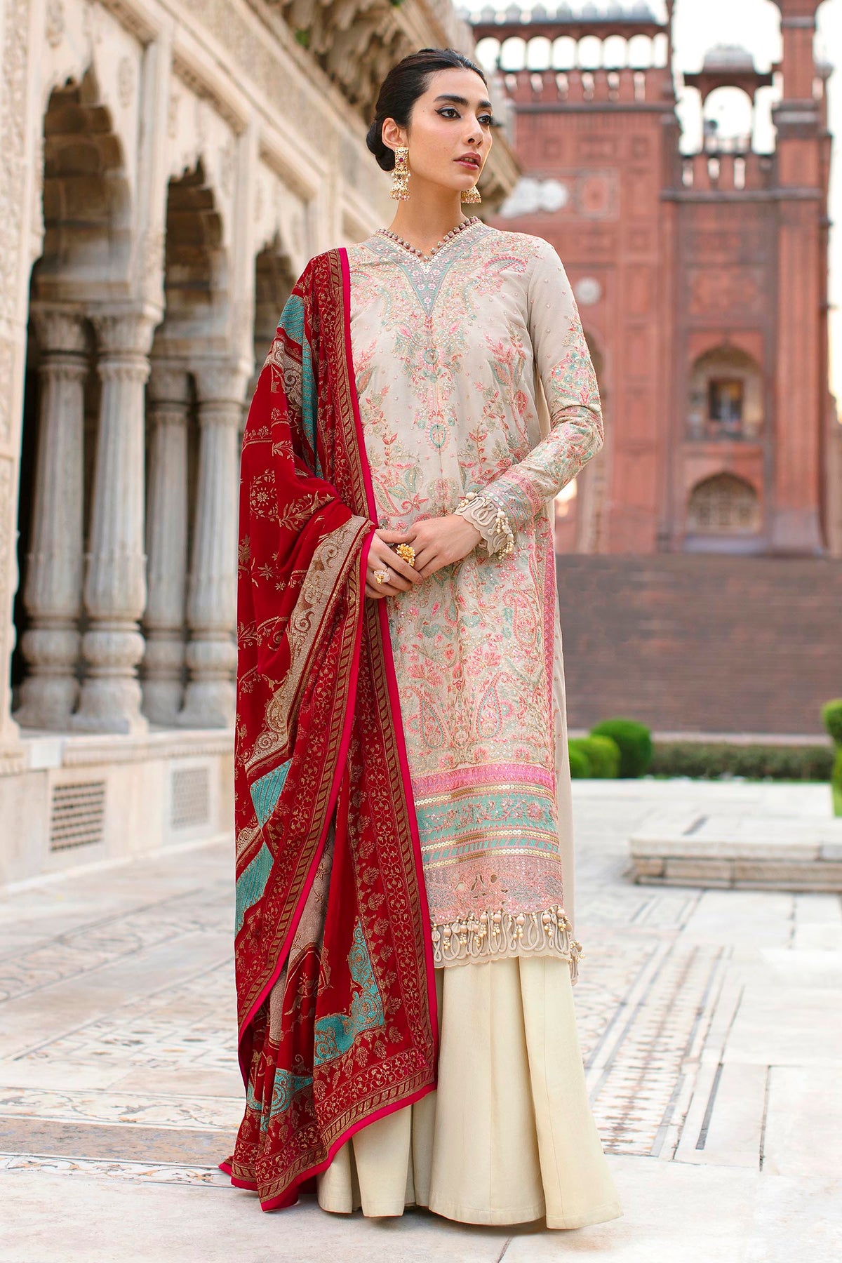 Unstitched Embroidered Raw Silk Suit Main image