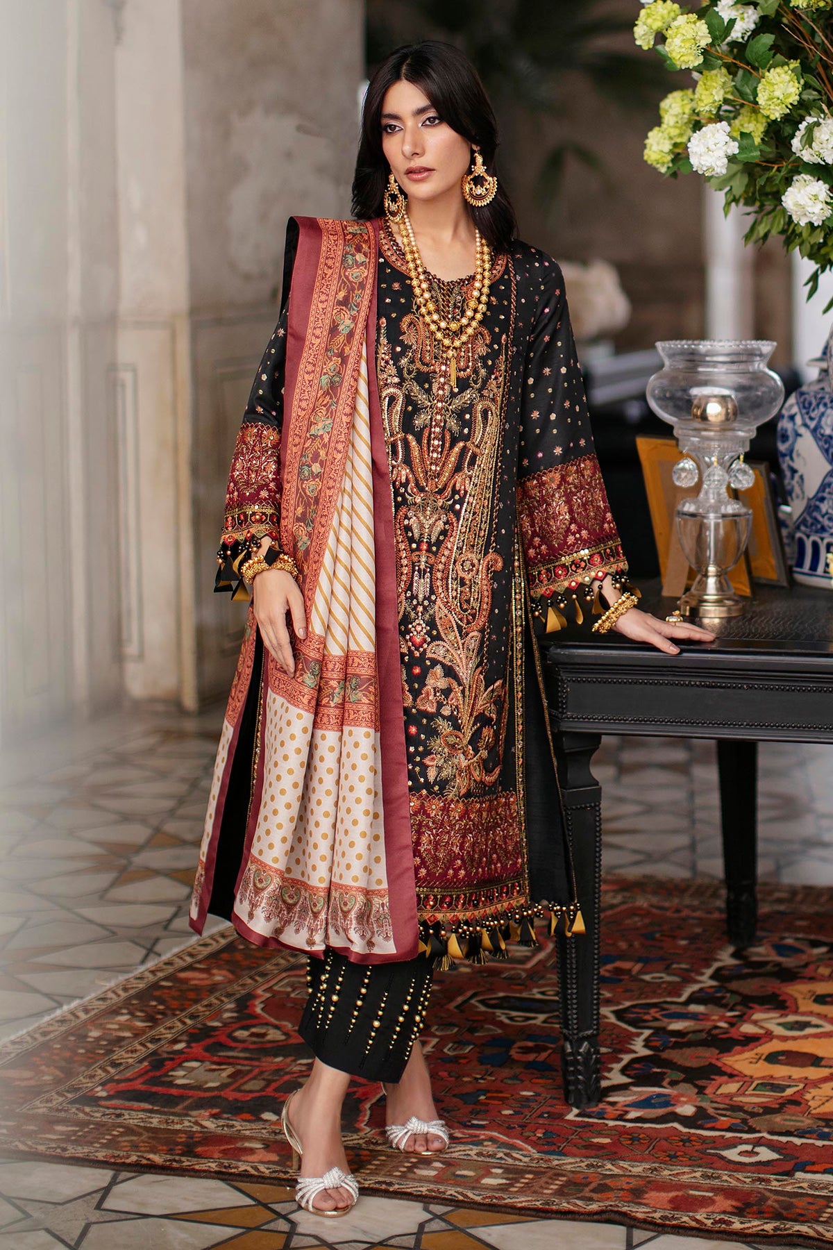 Unstitched Embroidered Raw Silk Suit Main image