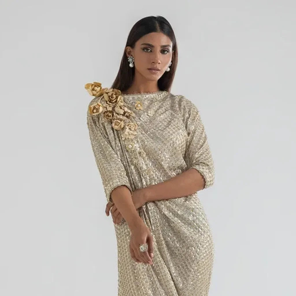 Georgette Golden Sequins (D-046)