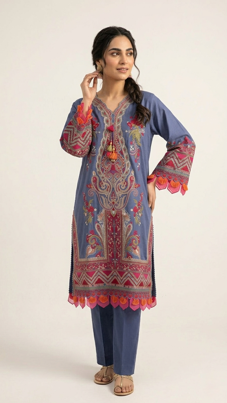 Stitched Embroidered Viscose Silk Shirt