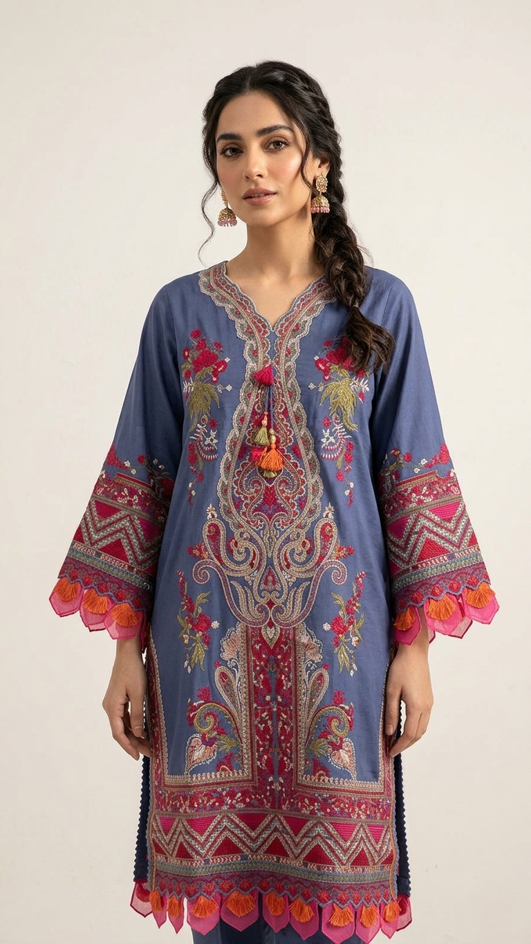 Stitched Embroidered Viscose Silk Shirt Secondary image