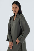Stitched Olive Printed Shirt + Culotte