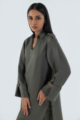 Stitched Olive Printed Shirt + Culotte