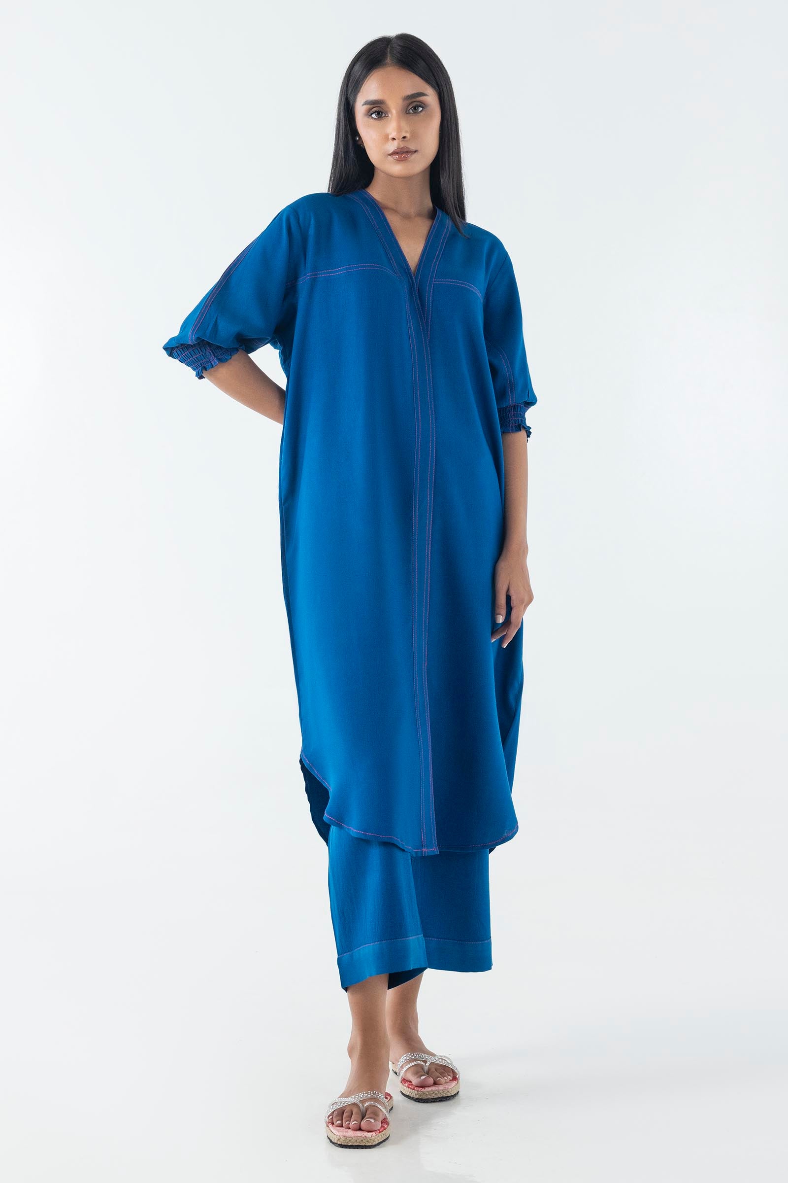 Stitched Deep Blue Printed Shirt + Culotte Main image