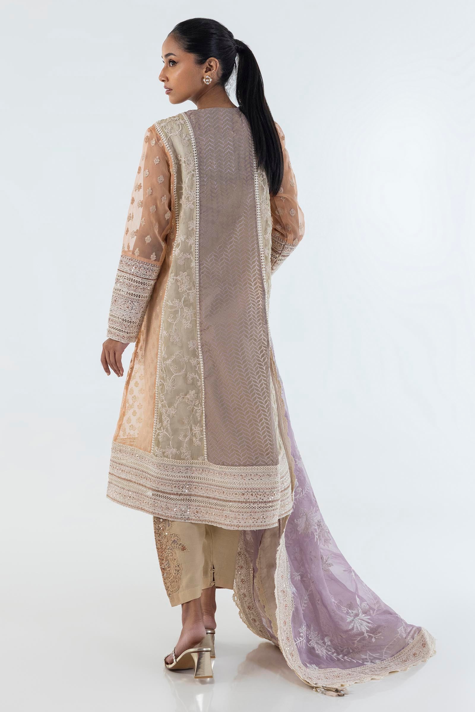 Stitched Angrakha Embroidered Shirt + Shalwar + Dupatta Secondary image