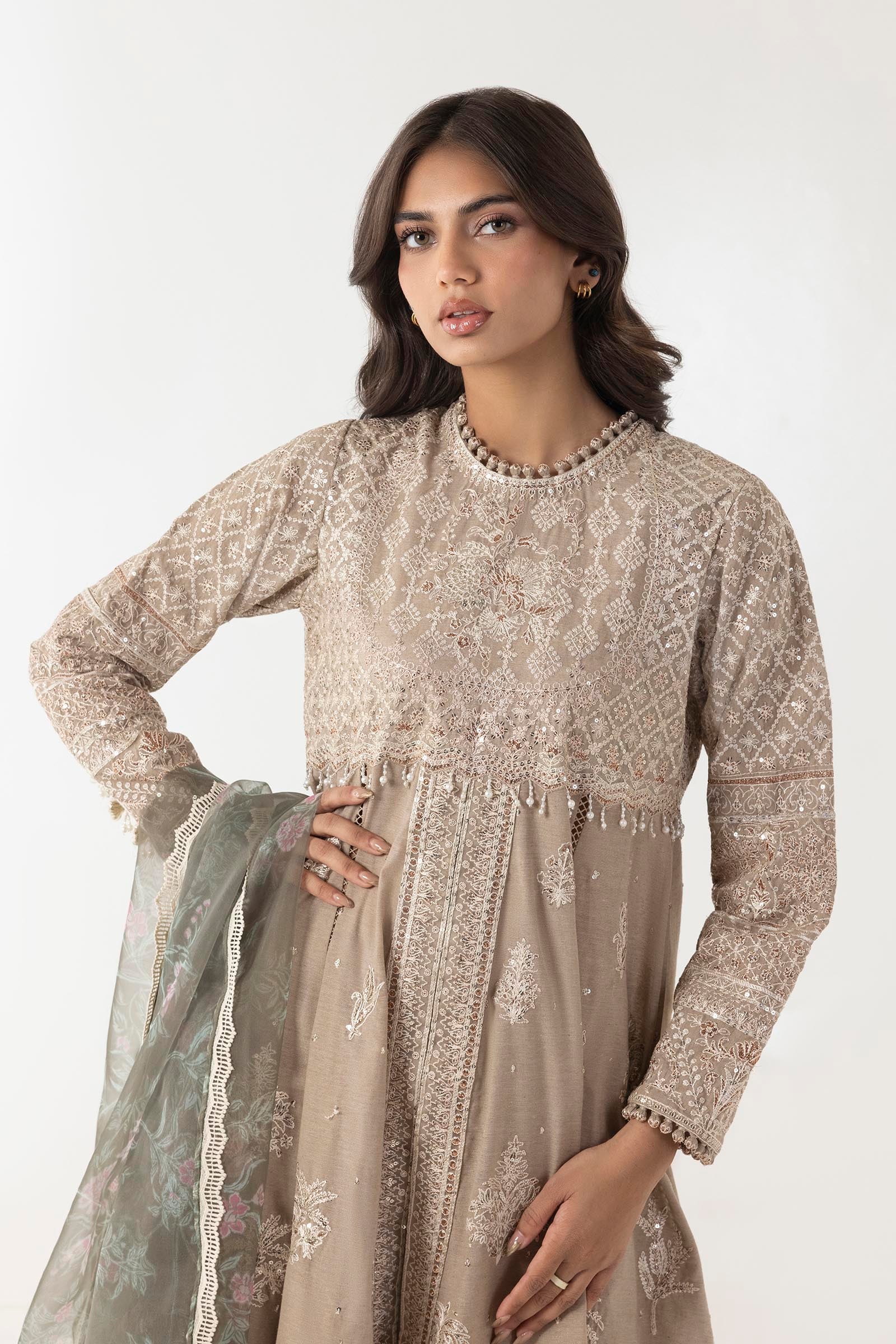 Stitched Embroidered Shirt + Culotte + Dupatta