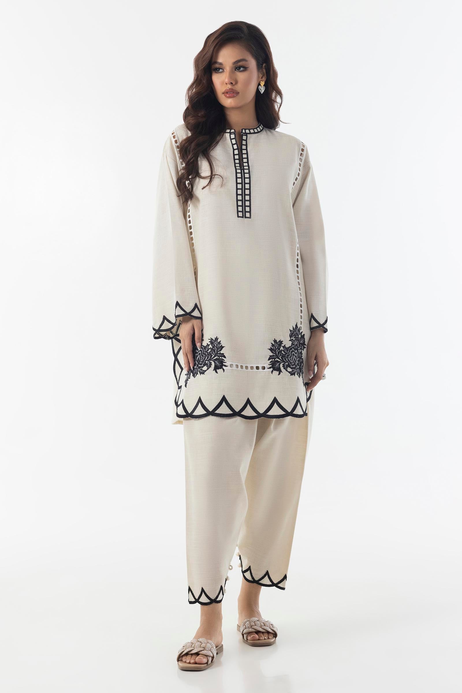 Stitched Beige Boxy Embroidered Shirt Main image