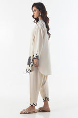 Stitched Beige Boxy Embroidered Shirt