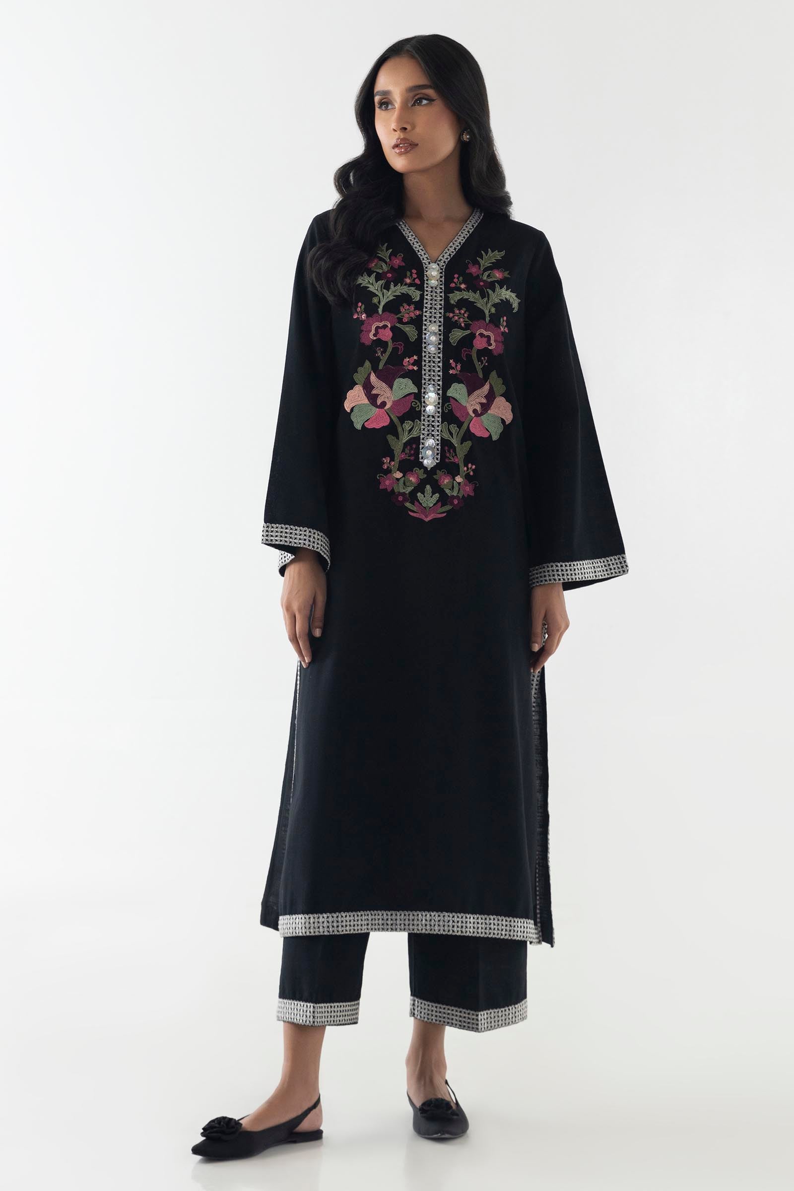 Stitched Black Embroidered Shirt + Culotte Main image