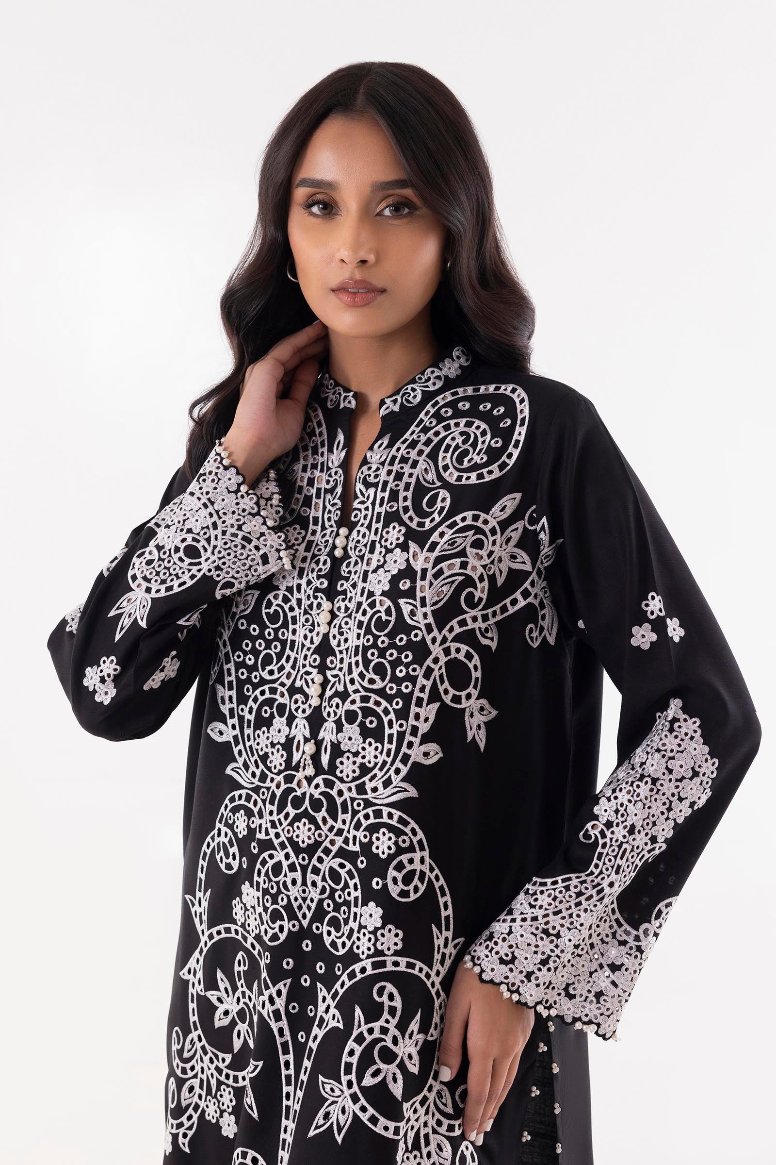 Stitched Black Embroidered Shirt + Culotte Secondary image