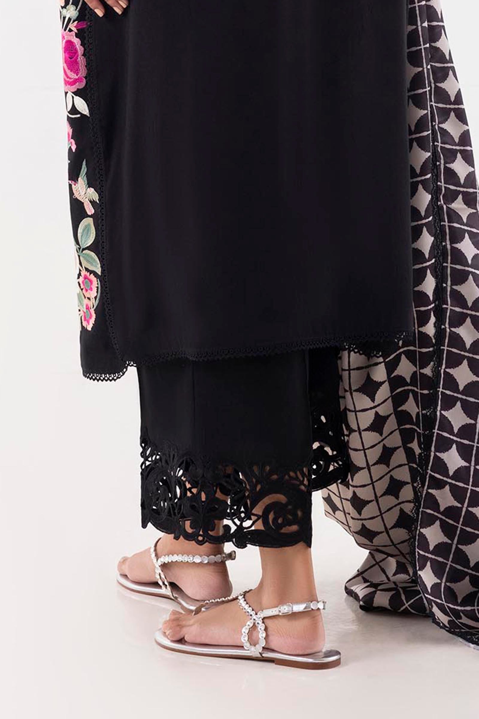 Stitched Black Embroidered Culotte Secondary image