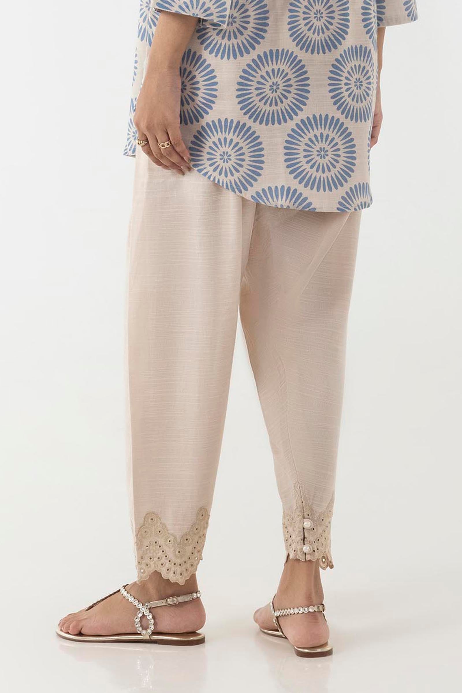 Stitched Beige Embroidered Shalwar Secondary image