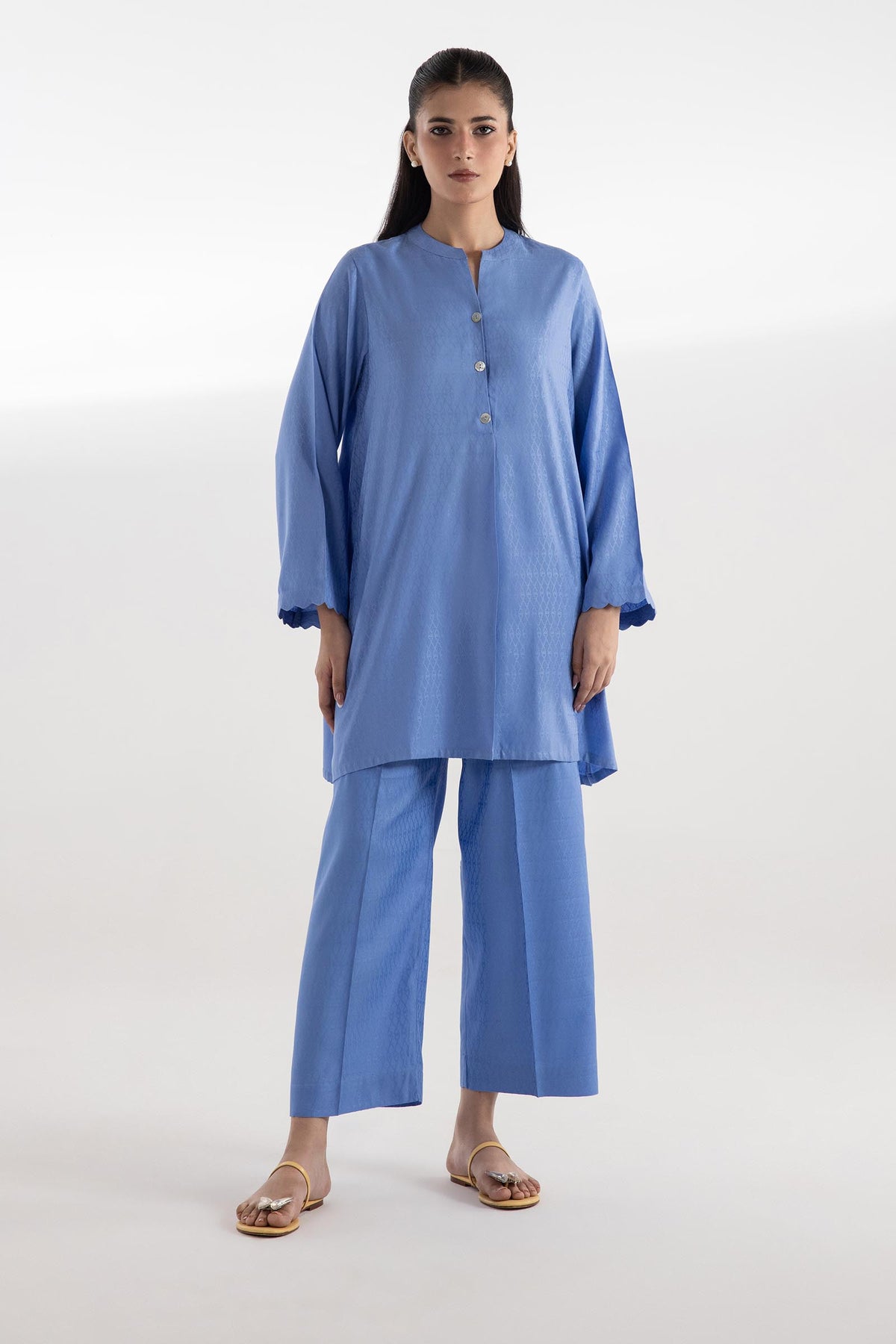 Stitched Dyed Chikan Kari Shirt + Culotte Main image
