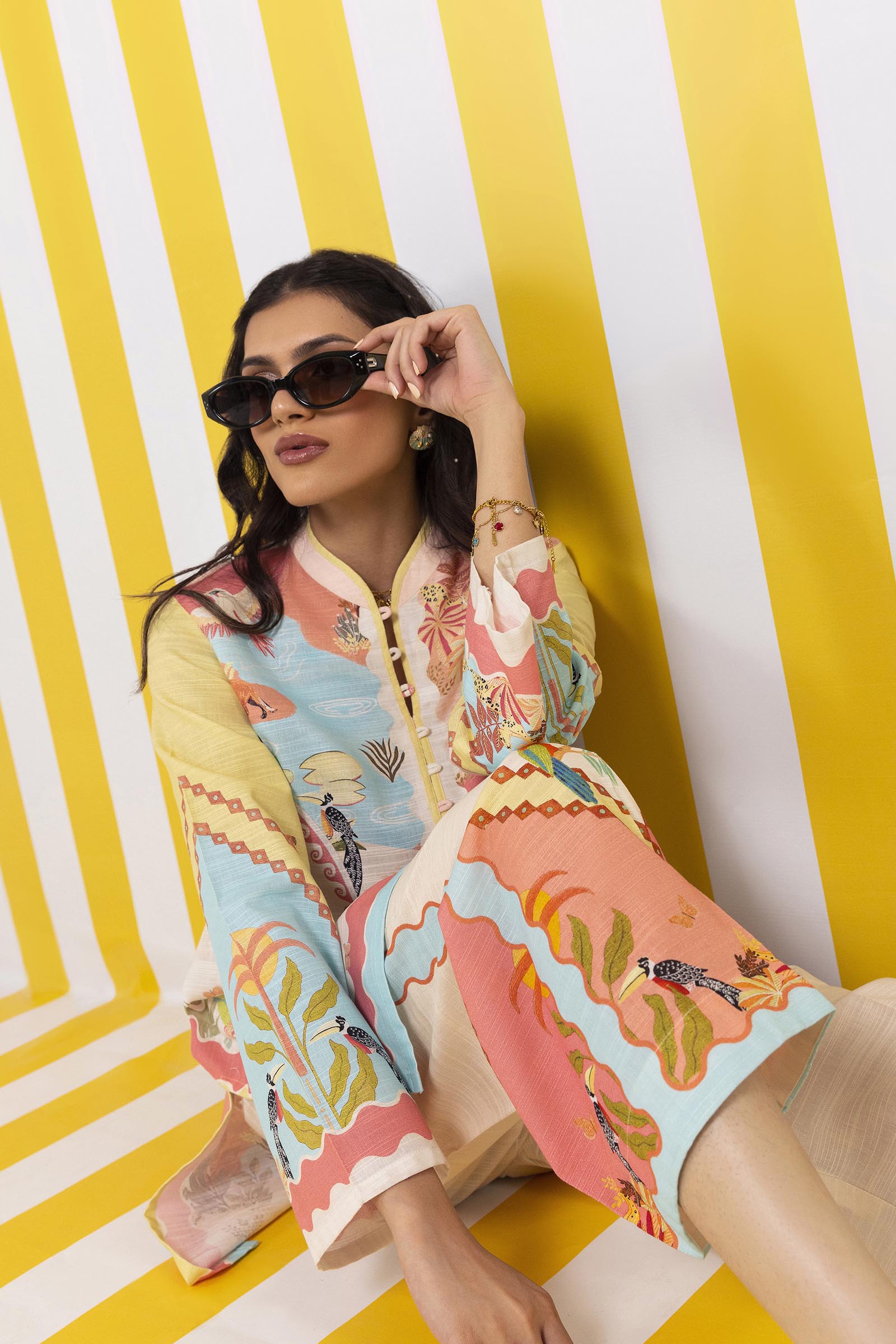 Stitched Printed Khaddar Shirt + Culotte