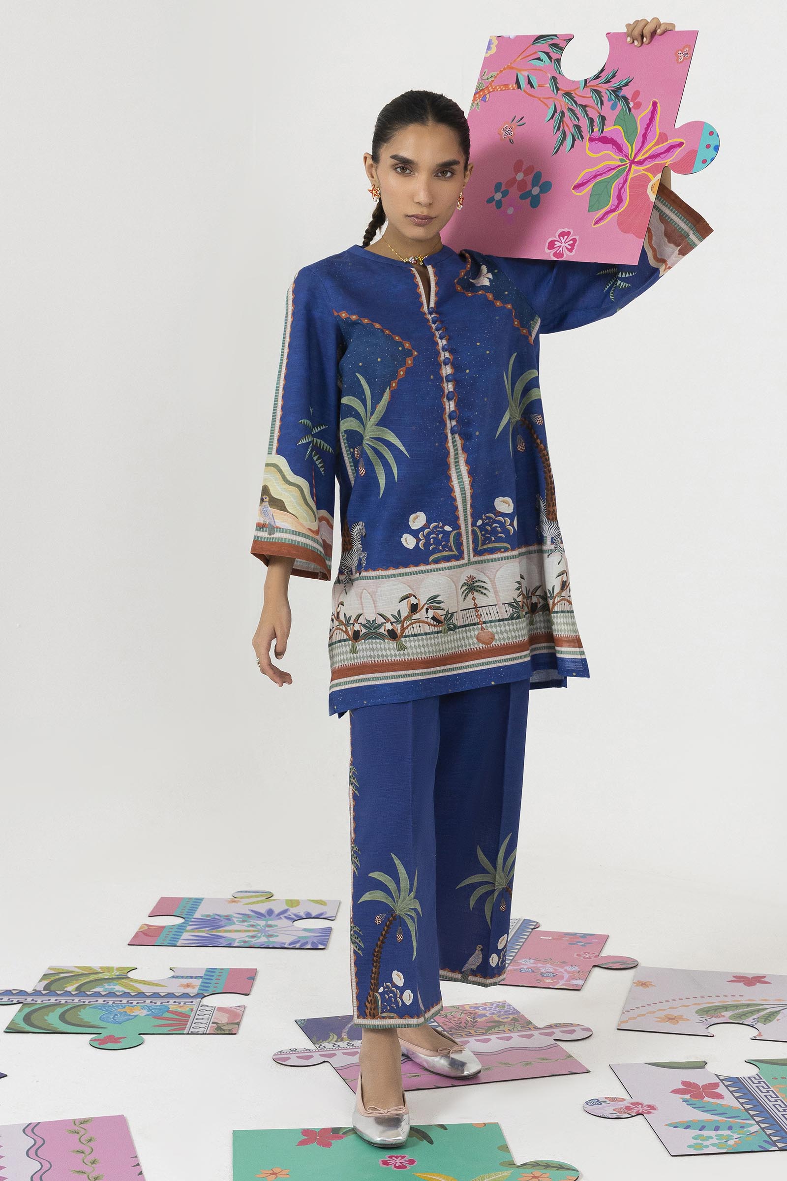 Stitched Printed Khaddar Shirt Main image