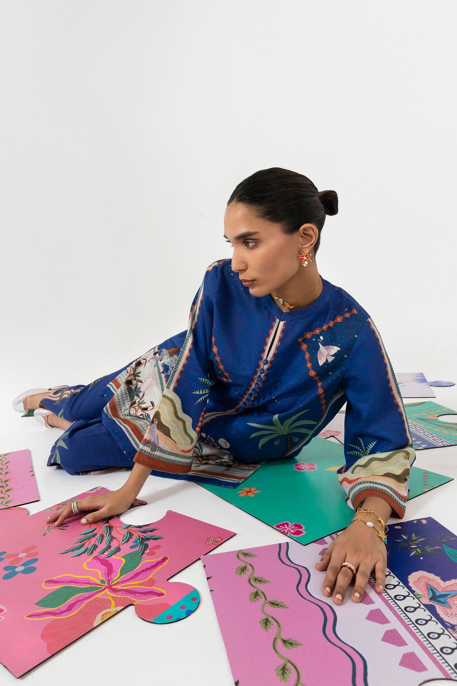 Stitched Printed Khaddar Shirt + Culotte