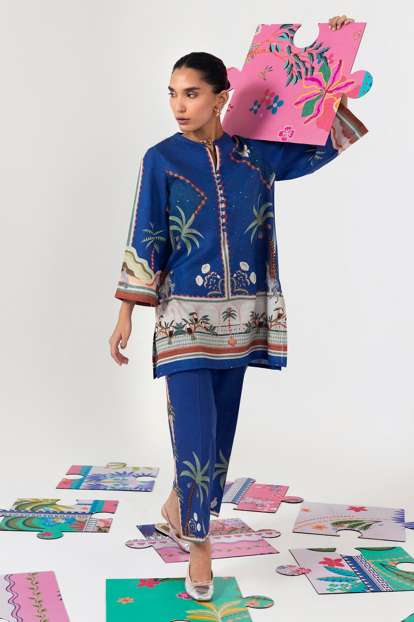 Stitched Printed Khaddar Shirt + Culotte Secondary image