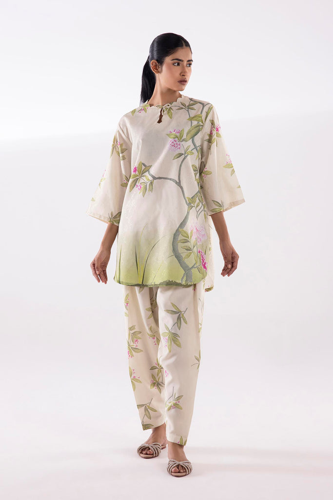 Stitched Printed Jacquard Shirt + Bottom