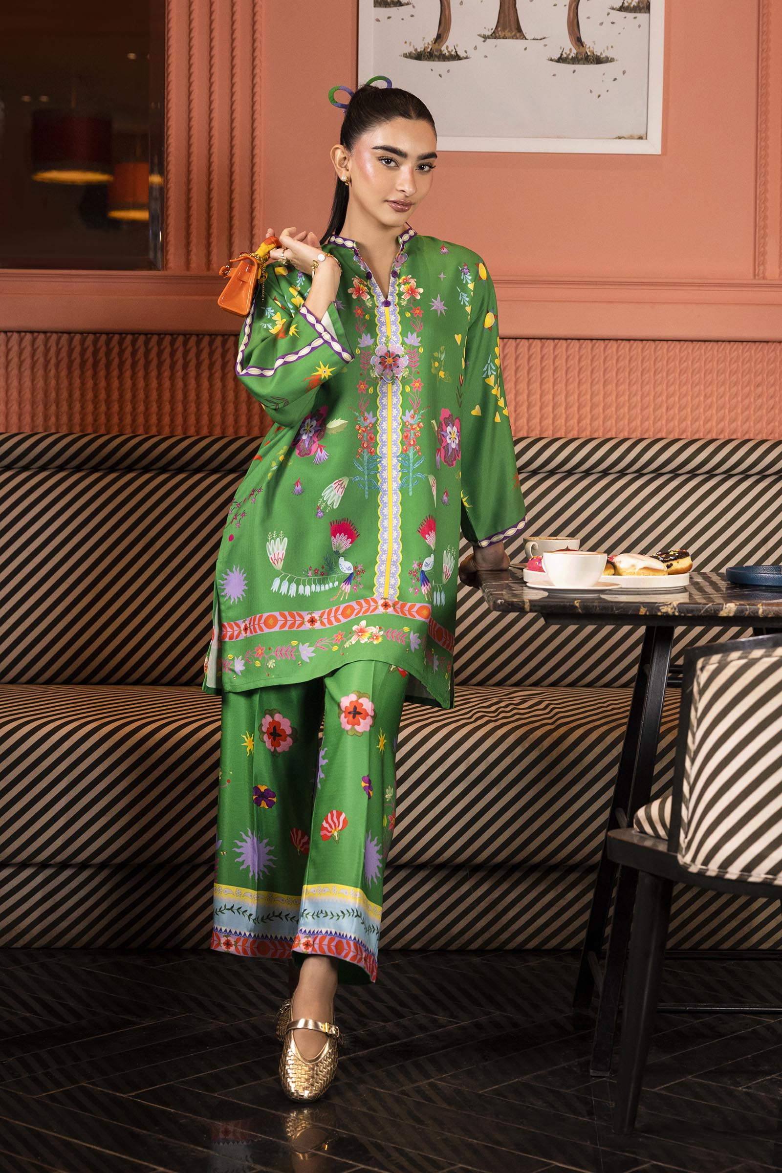Stitched Printed Herringbone Shirt + Culotte Main image