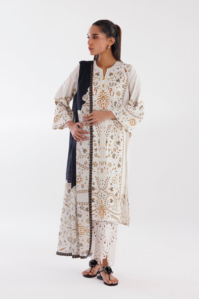 Stitched Printed linen Shirt + Dupatta