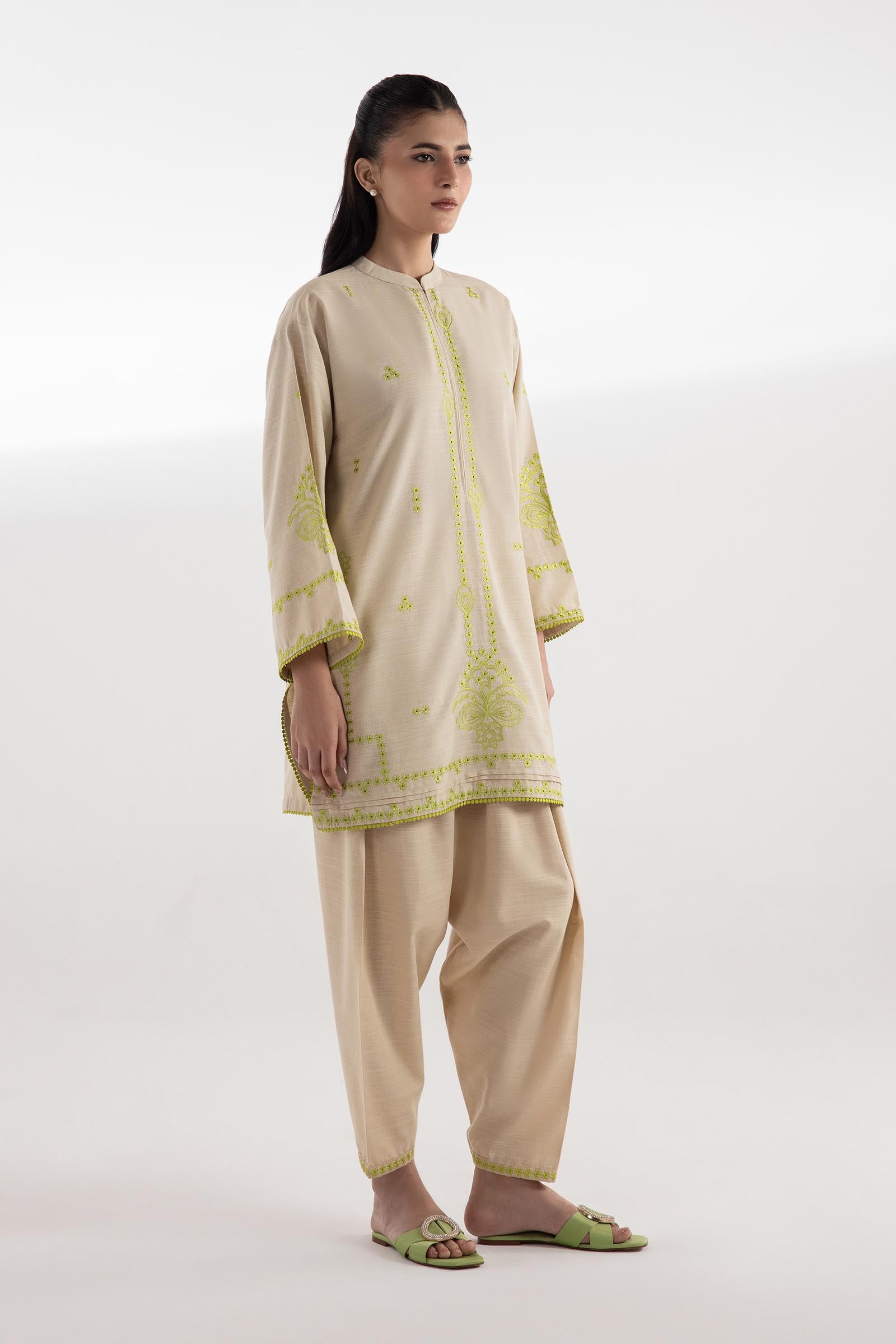 Stitched Embroidered Slub Shirt + Shalwar Main image