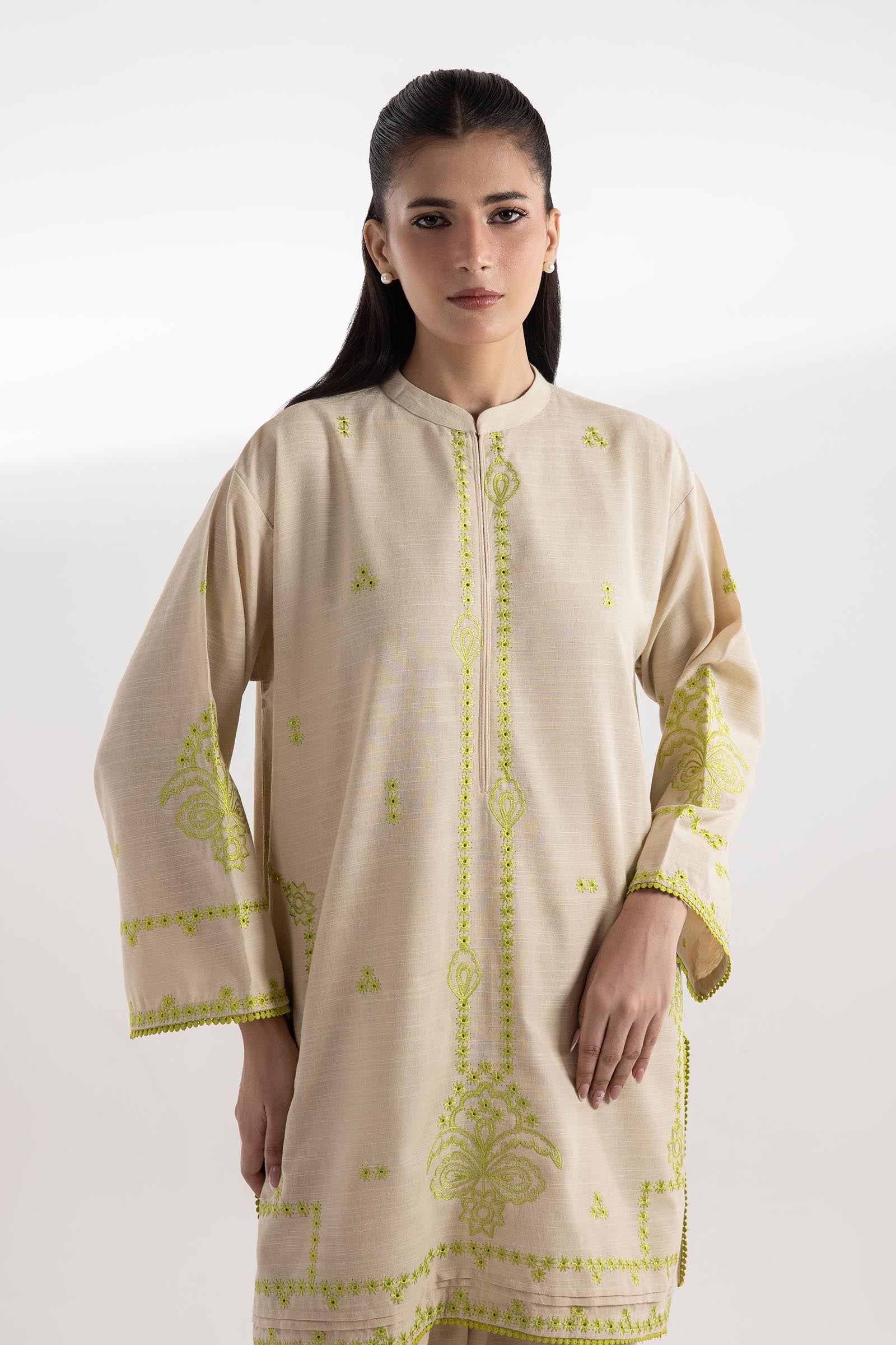 Stitched Embroidered Slub Shirt + Shalwar Secondary image