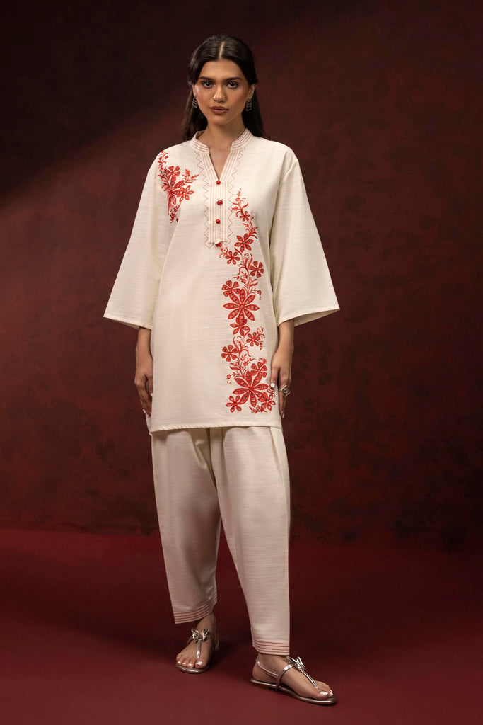 Stitched Embroidered Khaddar Shirt + Shalwar