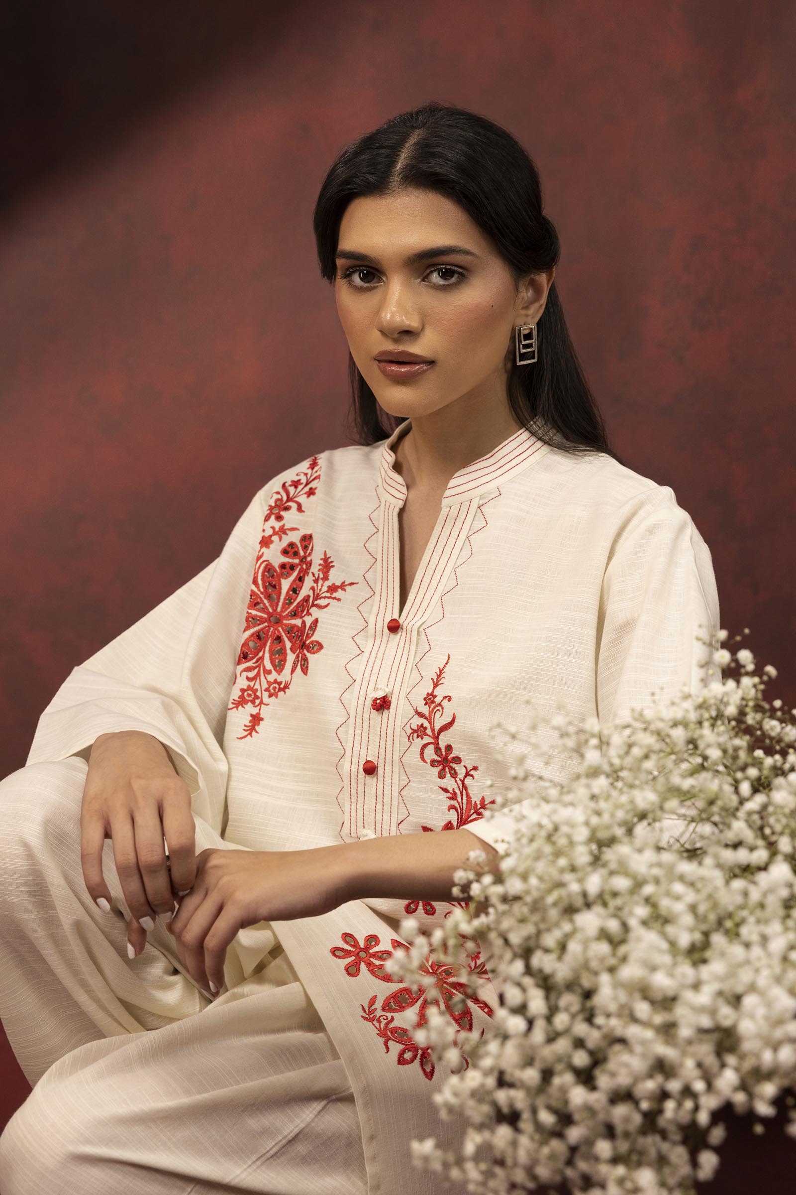 Stitched Embroidered Khaddar Shirt + Shalwar