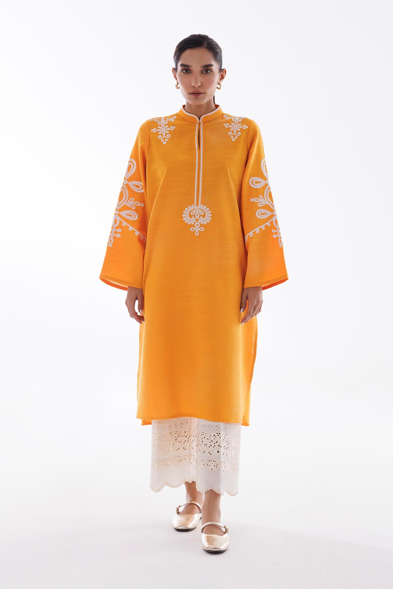 Stitched Embroidered Slub Khaddar Shirt Main image