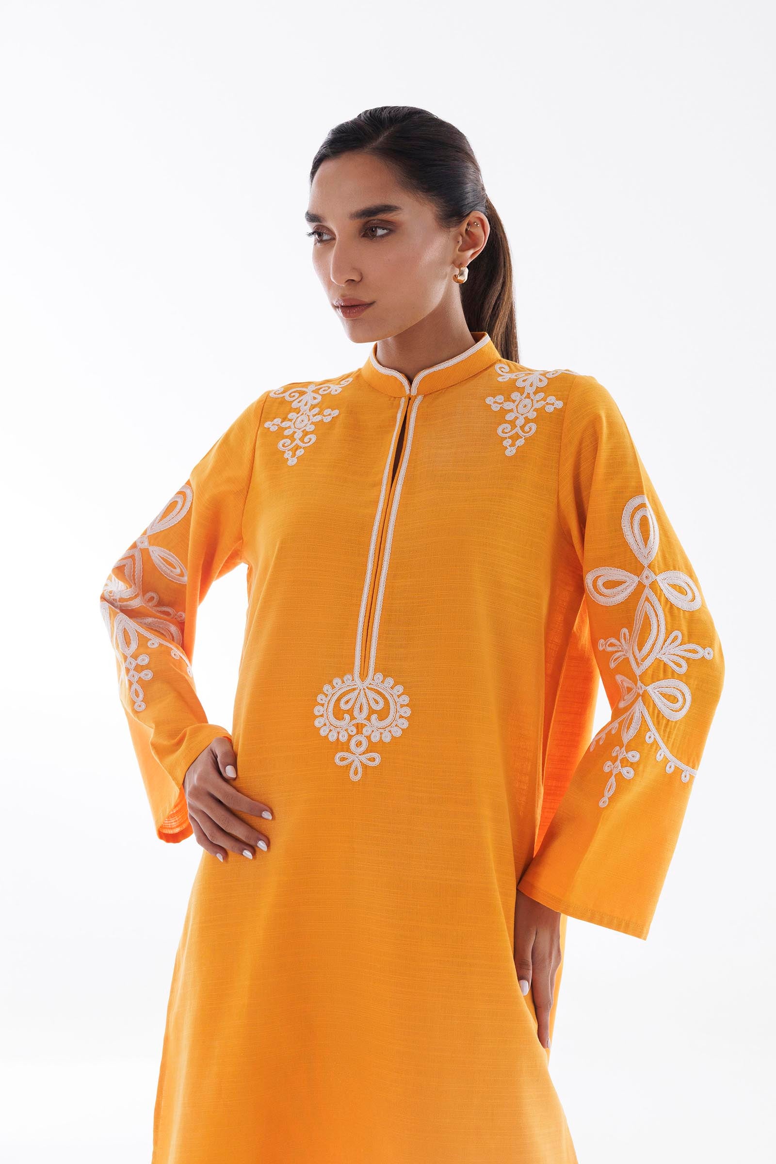 Stitched Embroidered Slub Khaddar Shirt Secondary image