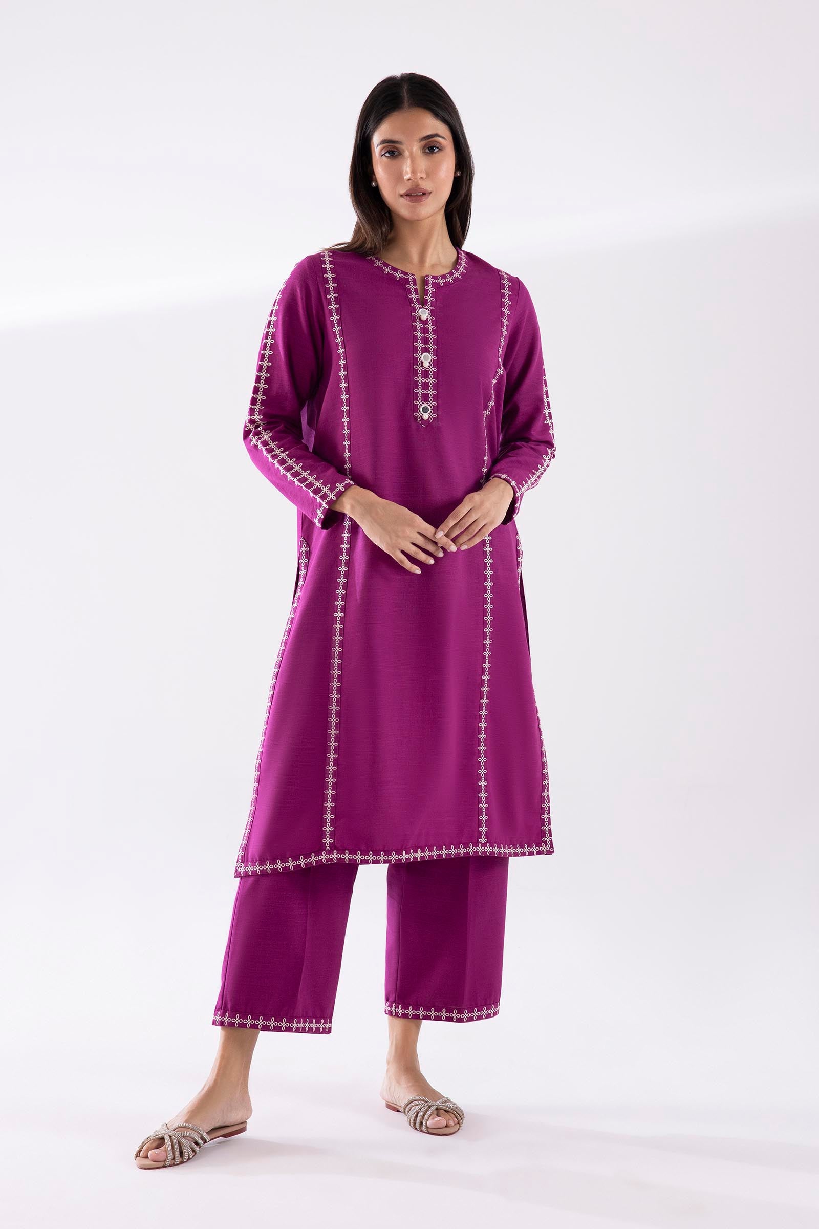 Stitched Embroidered Khaddar Slub + Culotte Main image