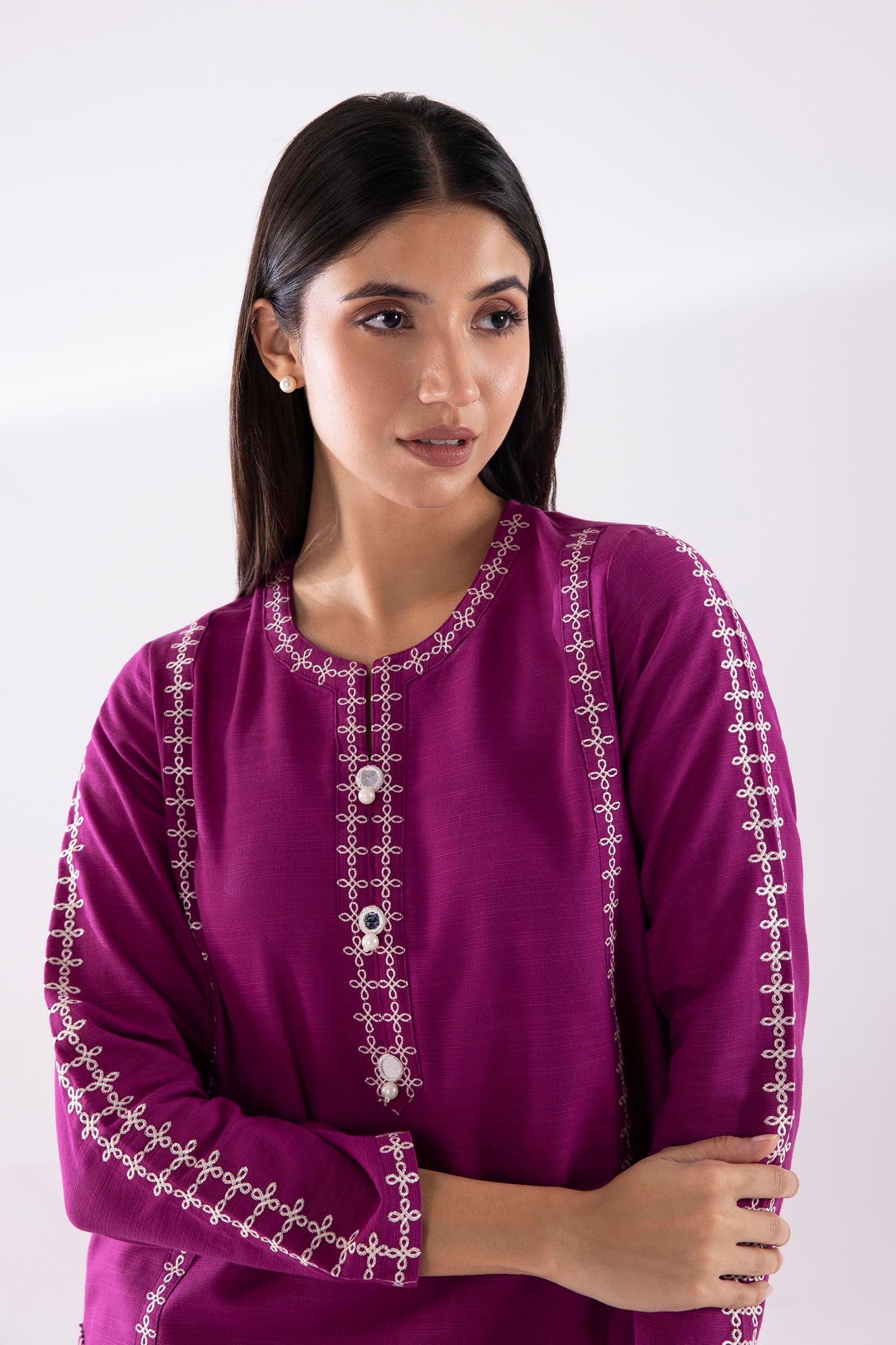 Stitched Embroidered Khaddar Slub + Culotte Secondary image