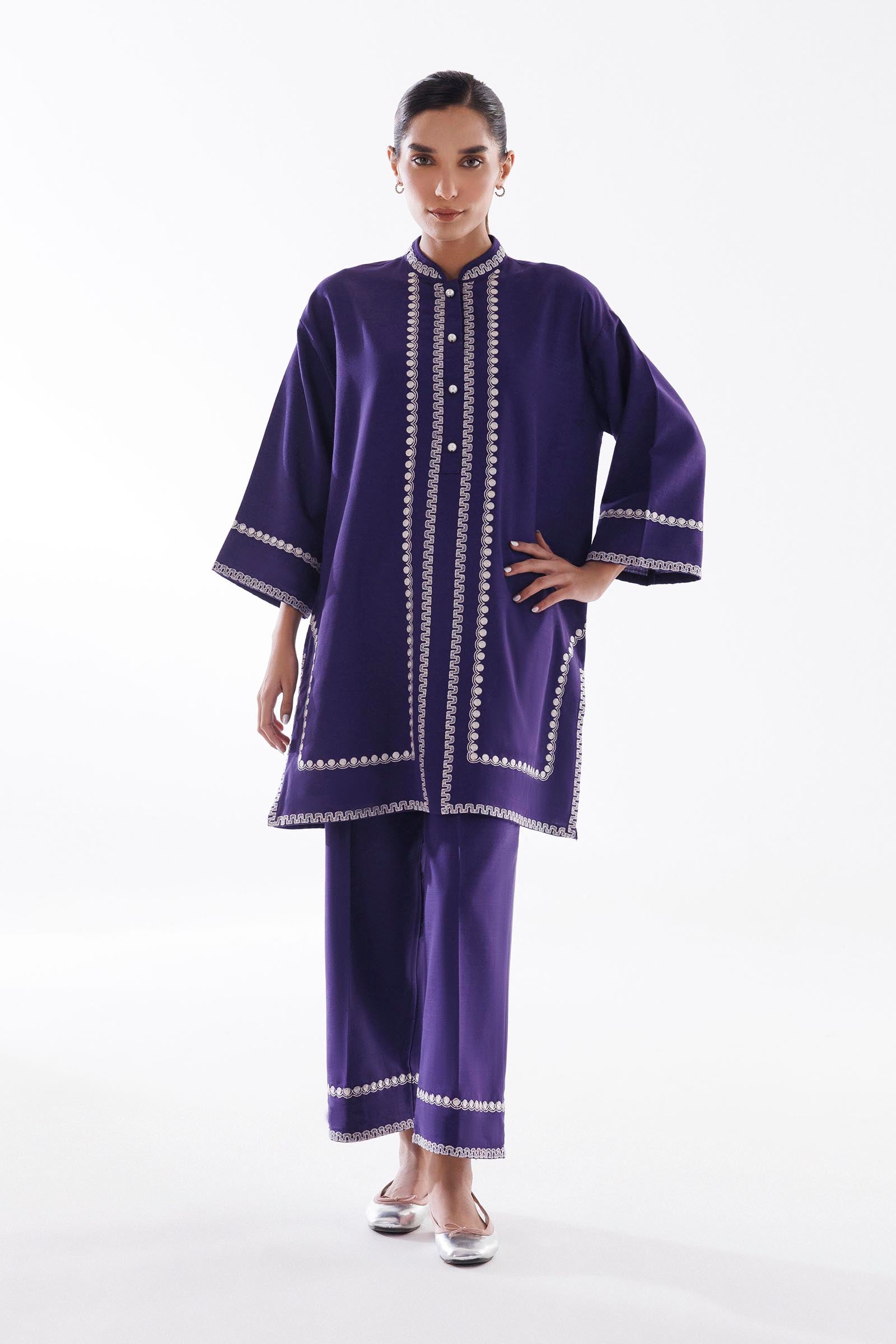 Stitched Embroidered Khaddar Shirt + Culotte Main image