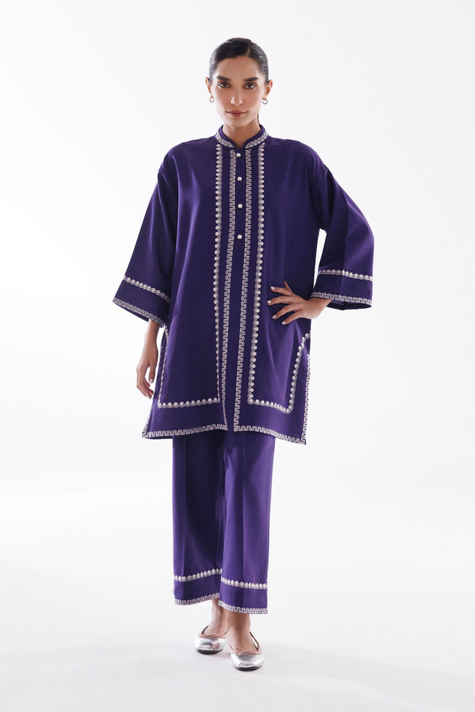Stitched Embroidered Khaddar Shirt + Culotte