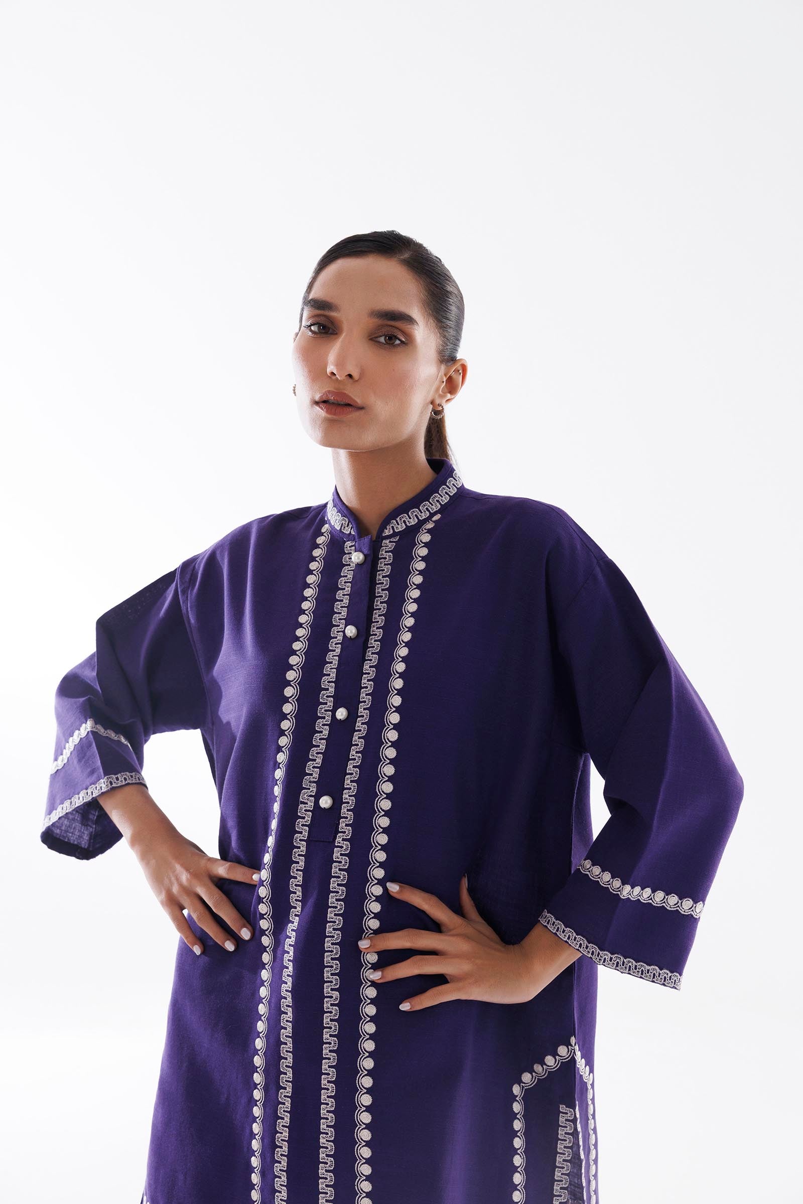 Stitched Embroidered Khaddar Shirt + Culotte Secondary image