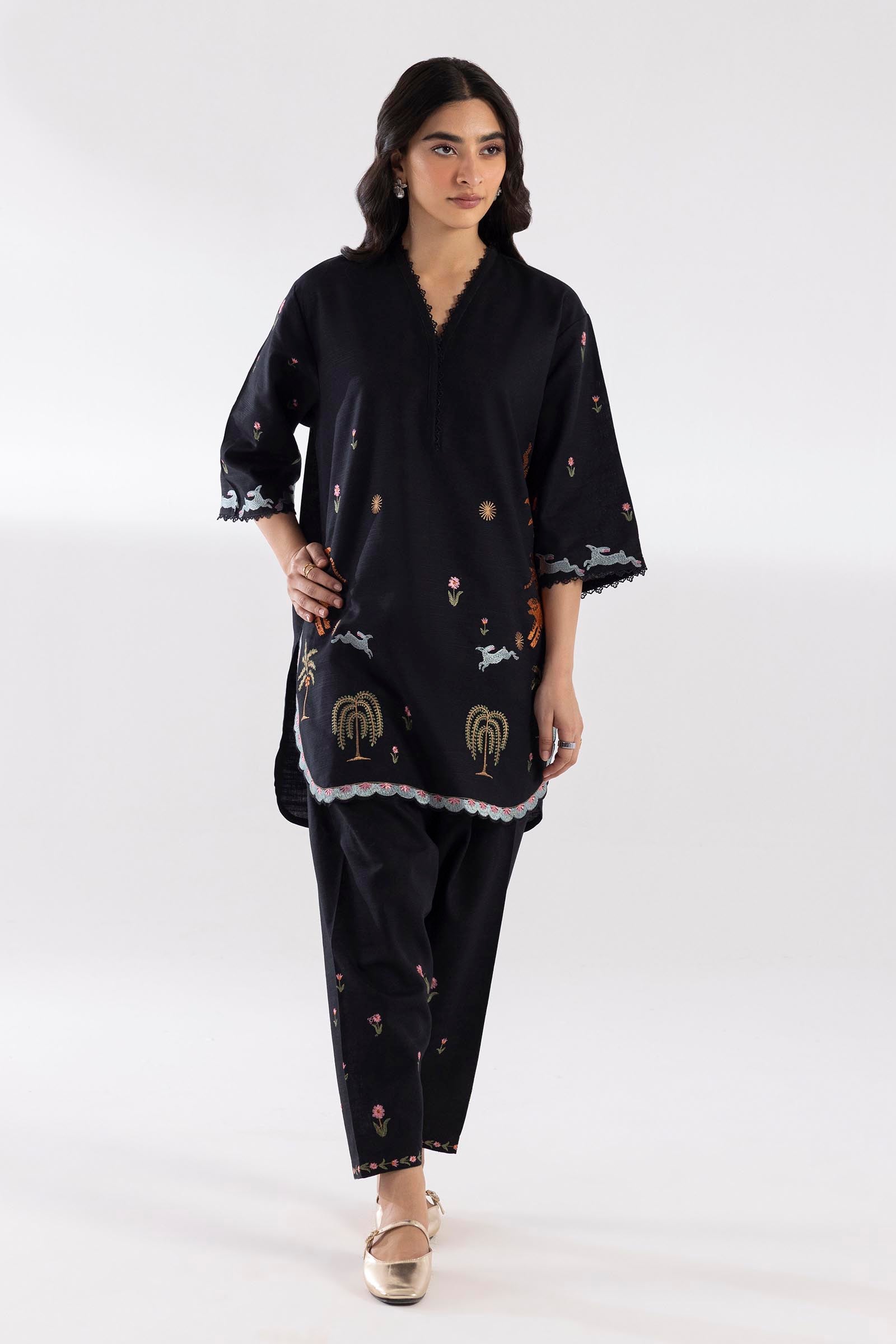 Stitched Embroidered Khaddar Shirt + Shalwar Main image