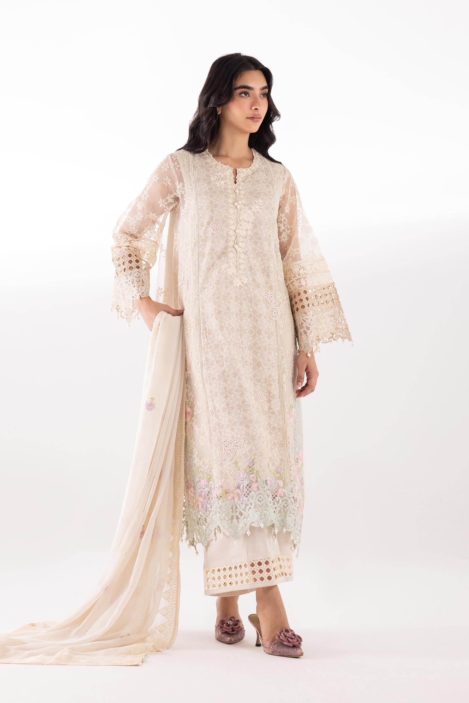 Stitched Organza Embroidered Suit Main image