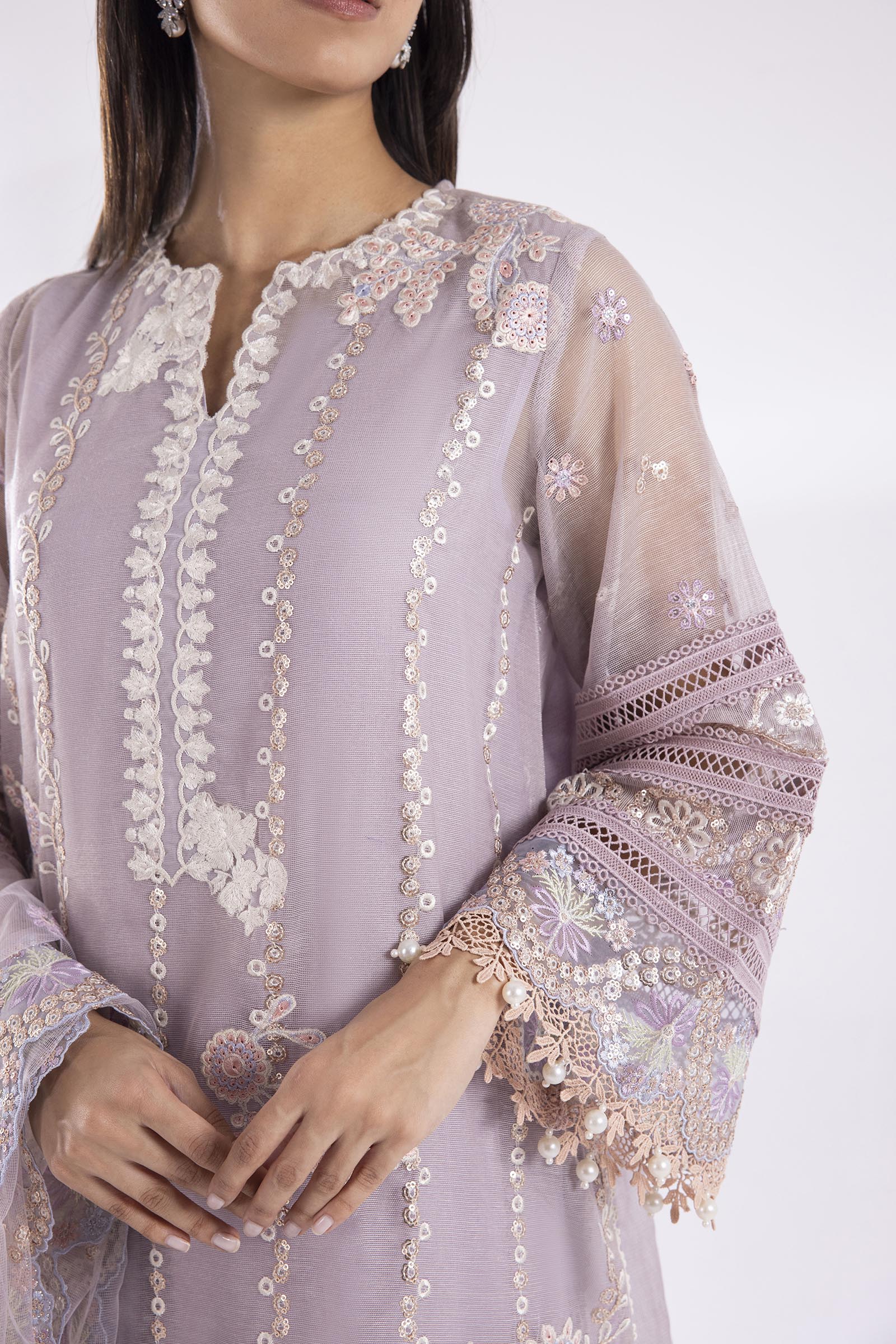 Stitched Khaddi Net Embroidered Suit