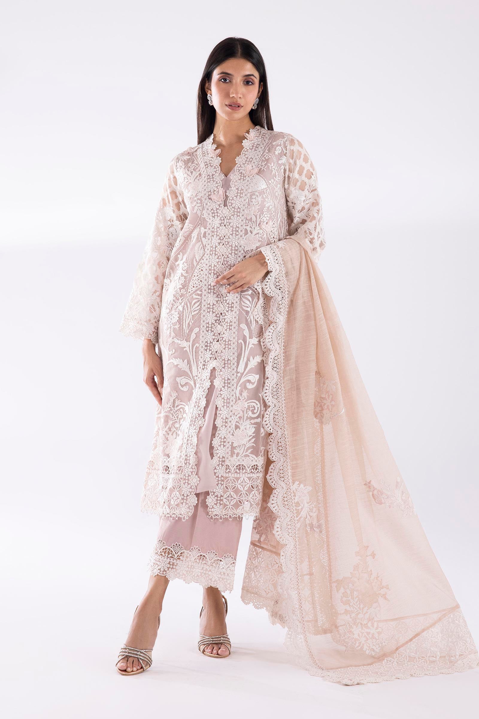 Stitched Embroidered Organza Jacquard Suit Main image