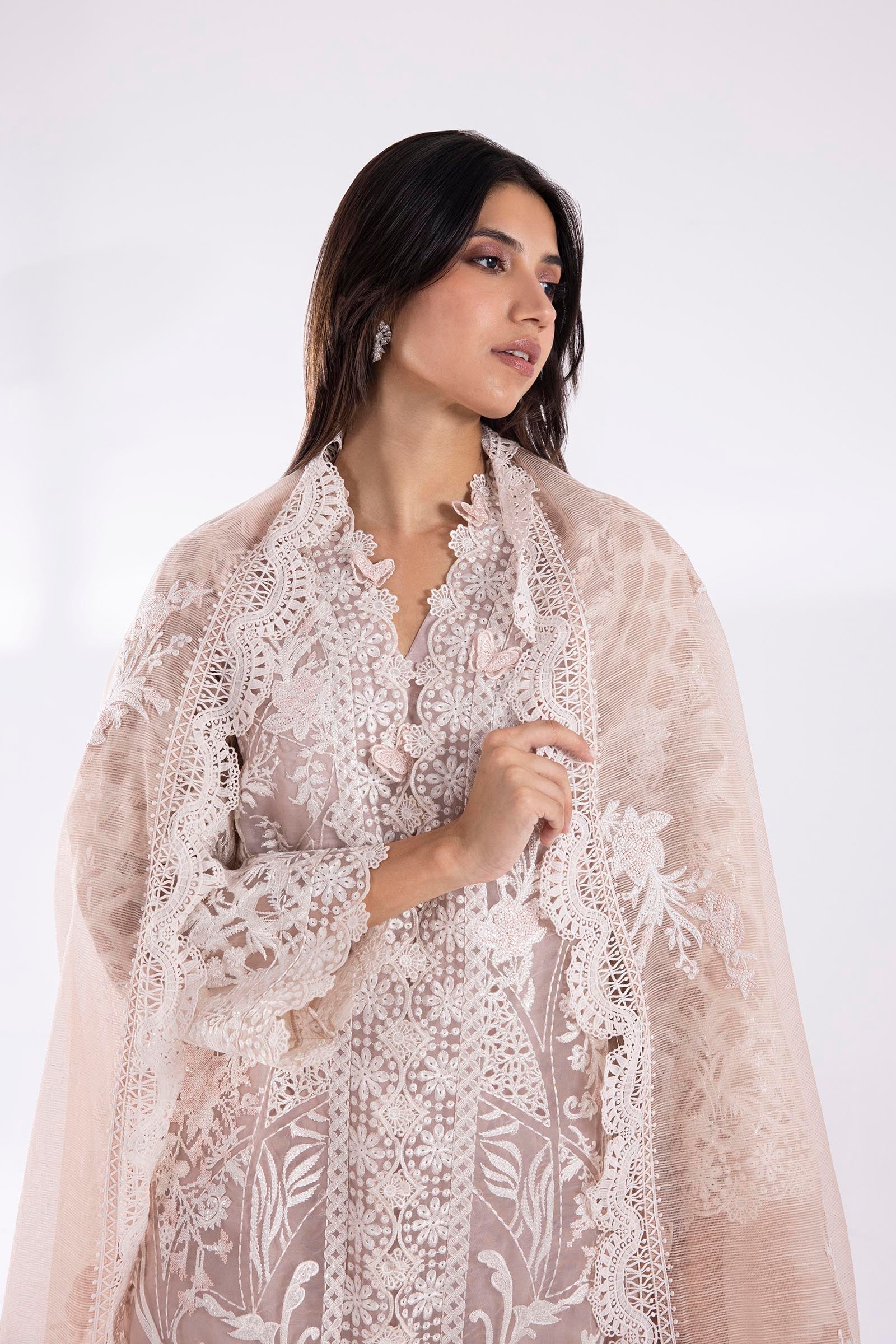 Stitched Embroidered Organza Jacquard Suit Secondary image