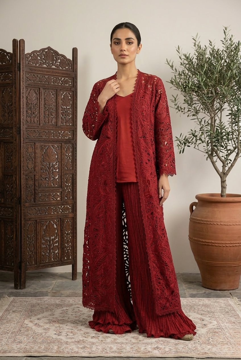 Stitched Embroidered Sheesha Silk Shirt+ Trouser Main image