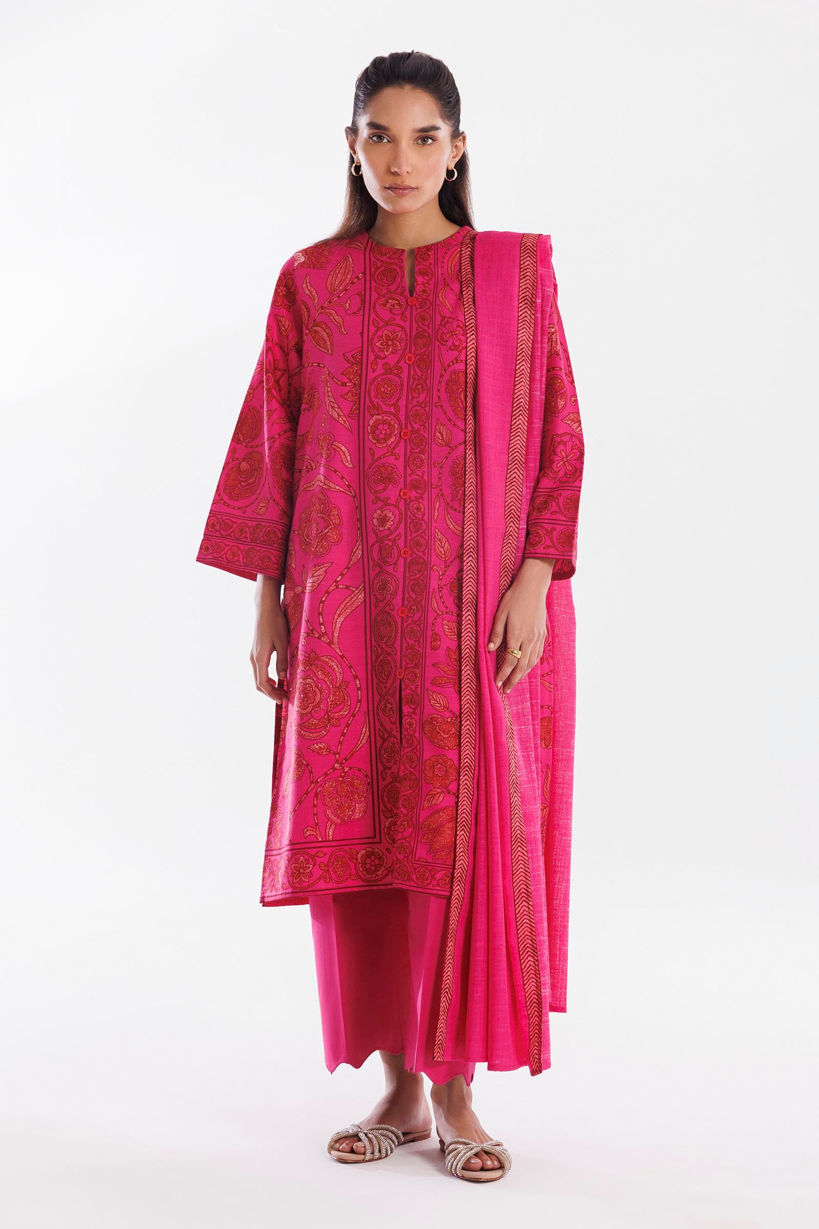 Stitched Mahay Printed Khaddar Shirt + Dupatta Main image