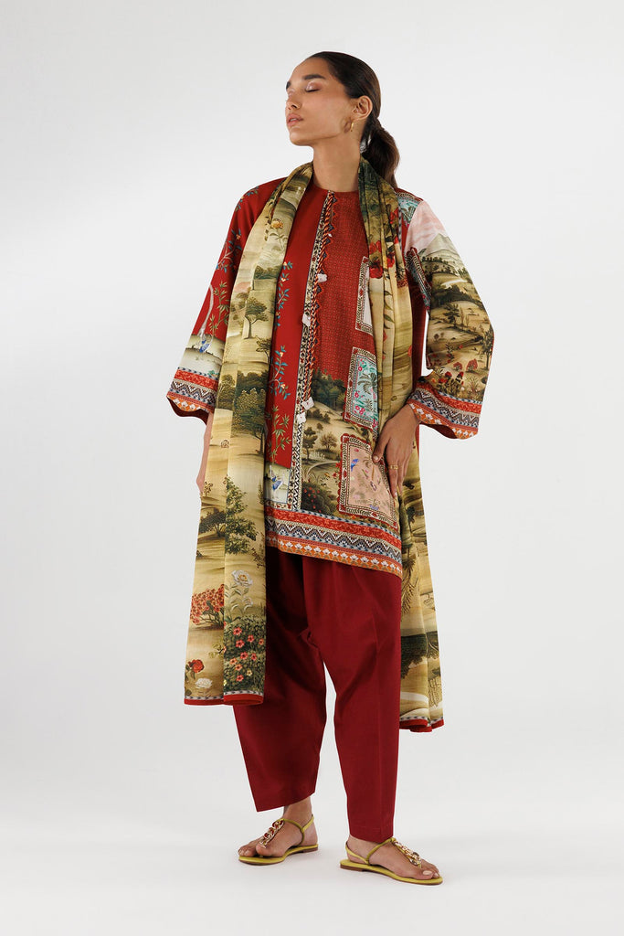 Stitched Printed Linen Shirt + Dupatta