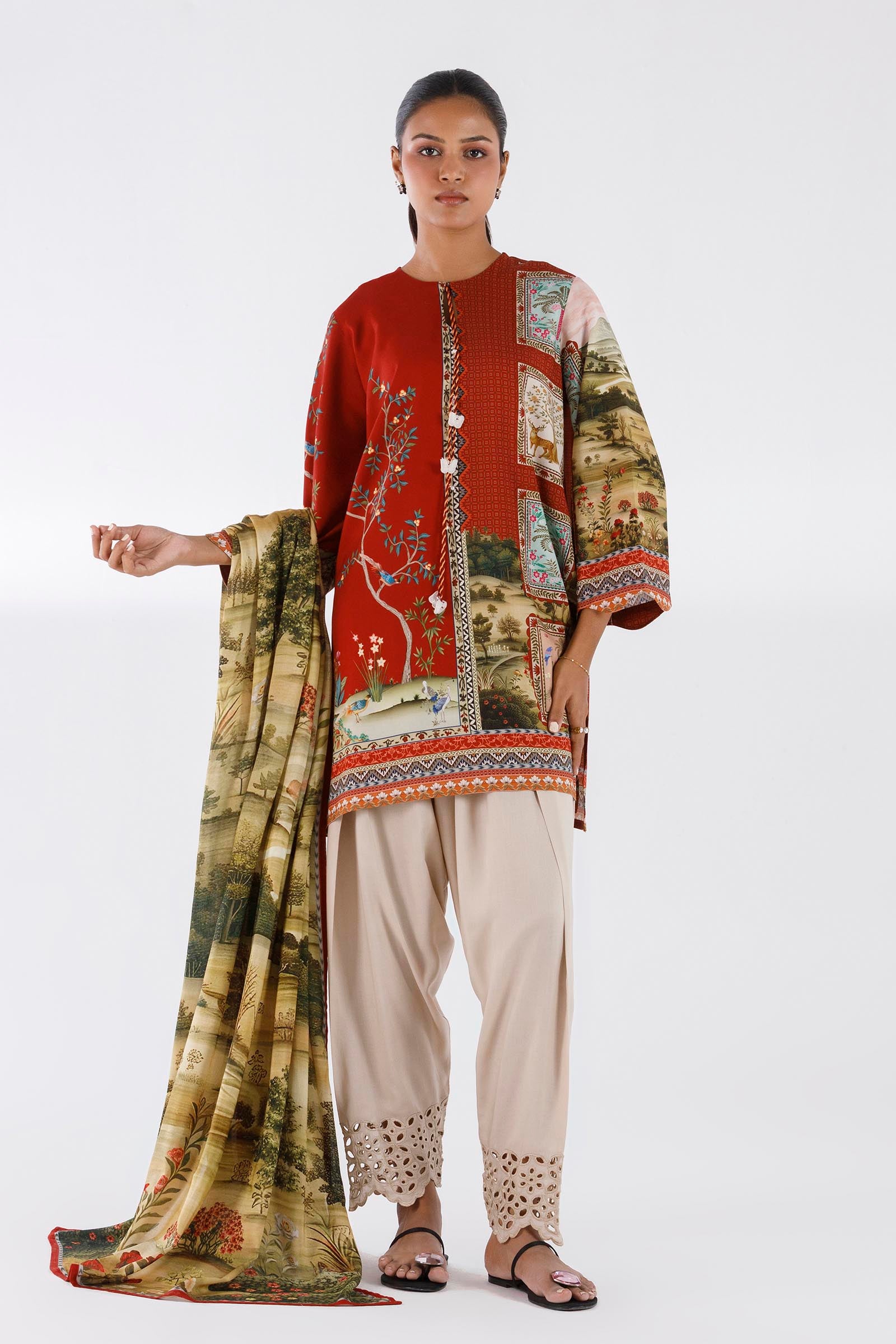 Stitched Printed Linen Shirt + Dupatta Main image