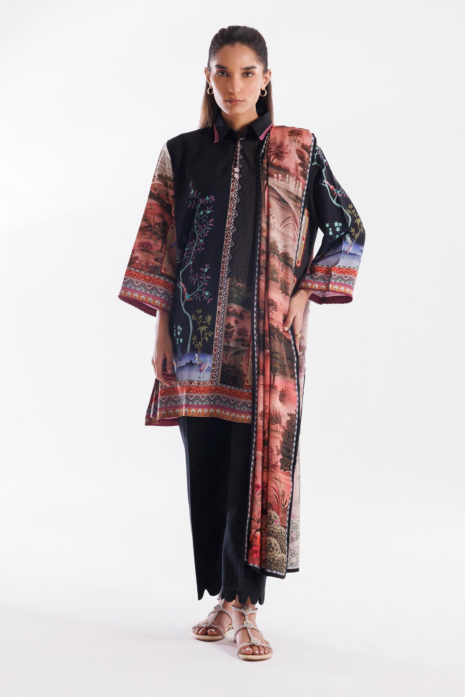 Stitched Mahay Printed Linen Shirt + Dupatta Main image