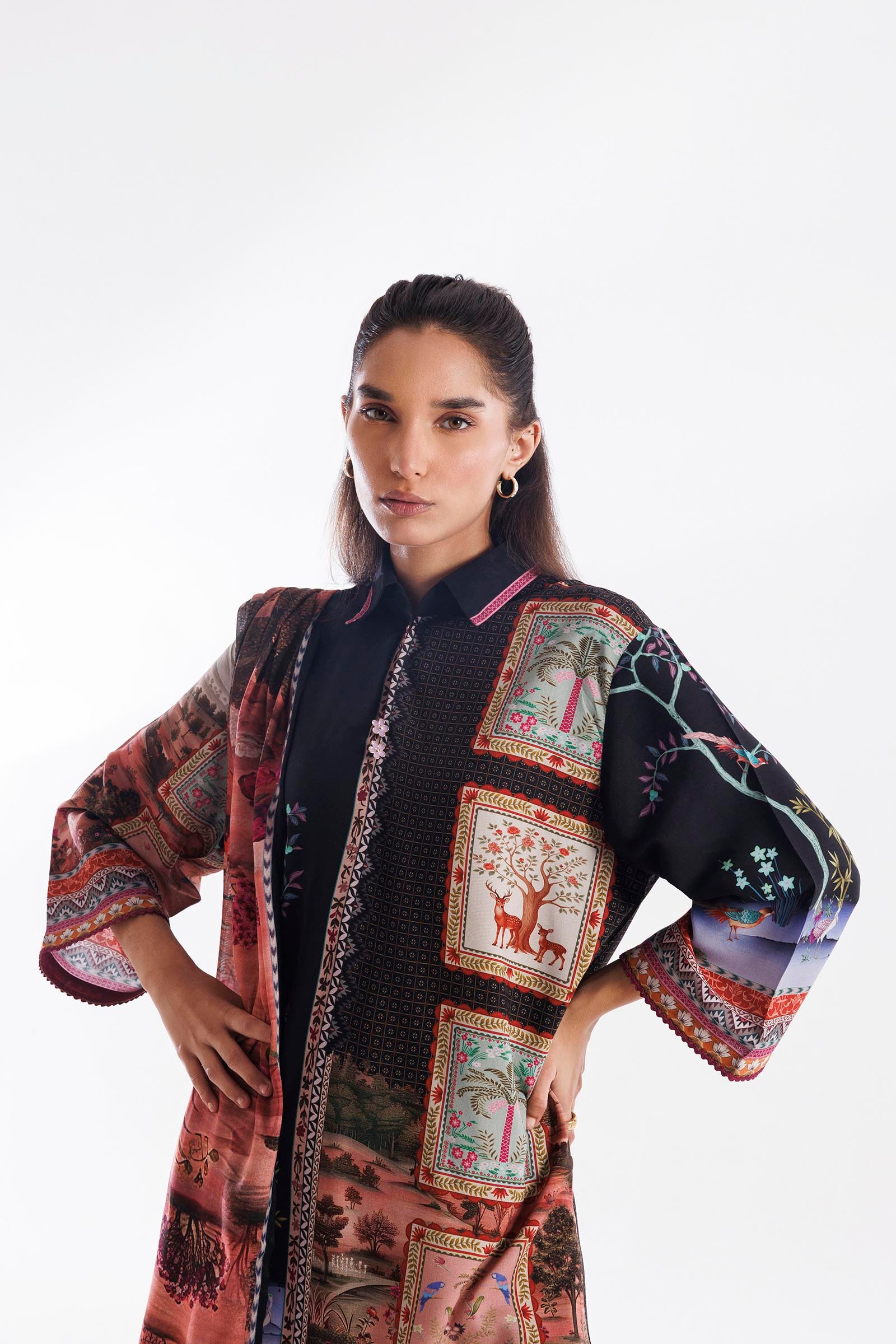 Stitched Mahay Printed Linen Shirt + Dupatta Secondary image