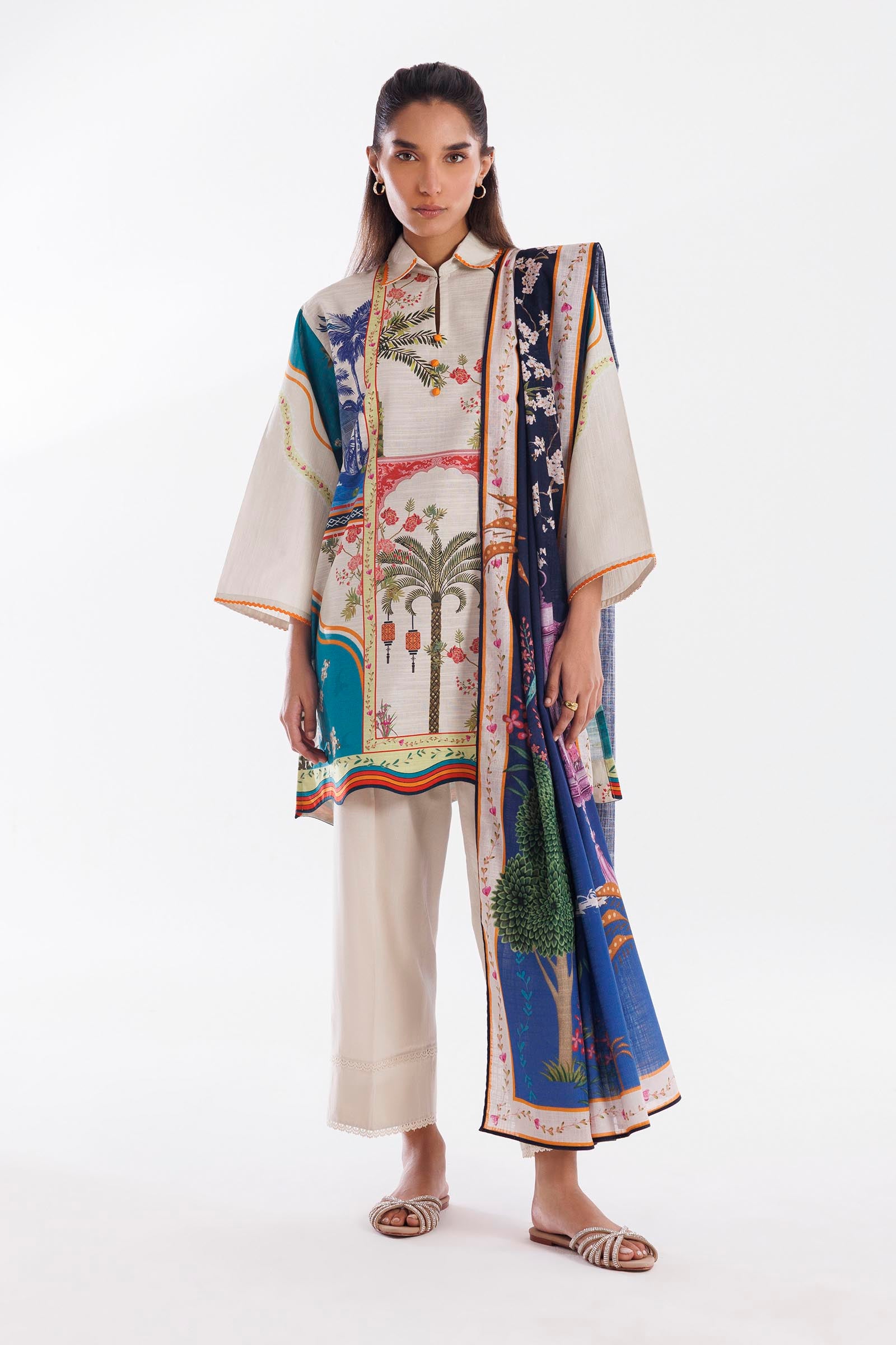 Stitched Mahay Printed Khaddar Shirt + Dupatta Main image