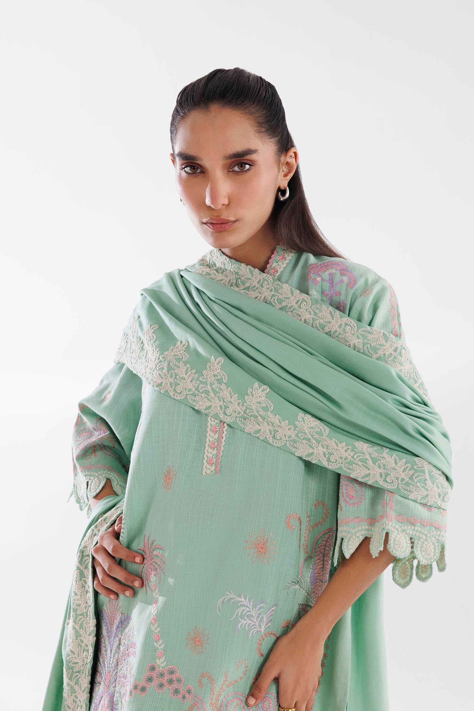 Stitched Khaddar Muzlin Suit Secondary image