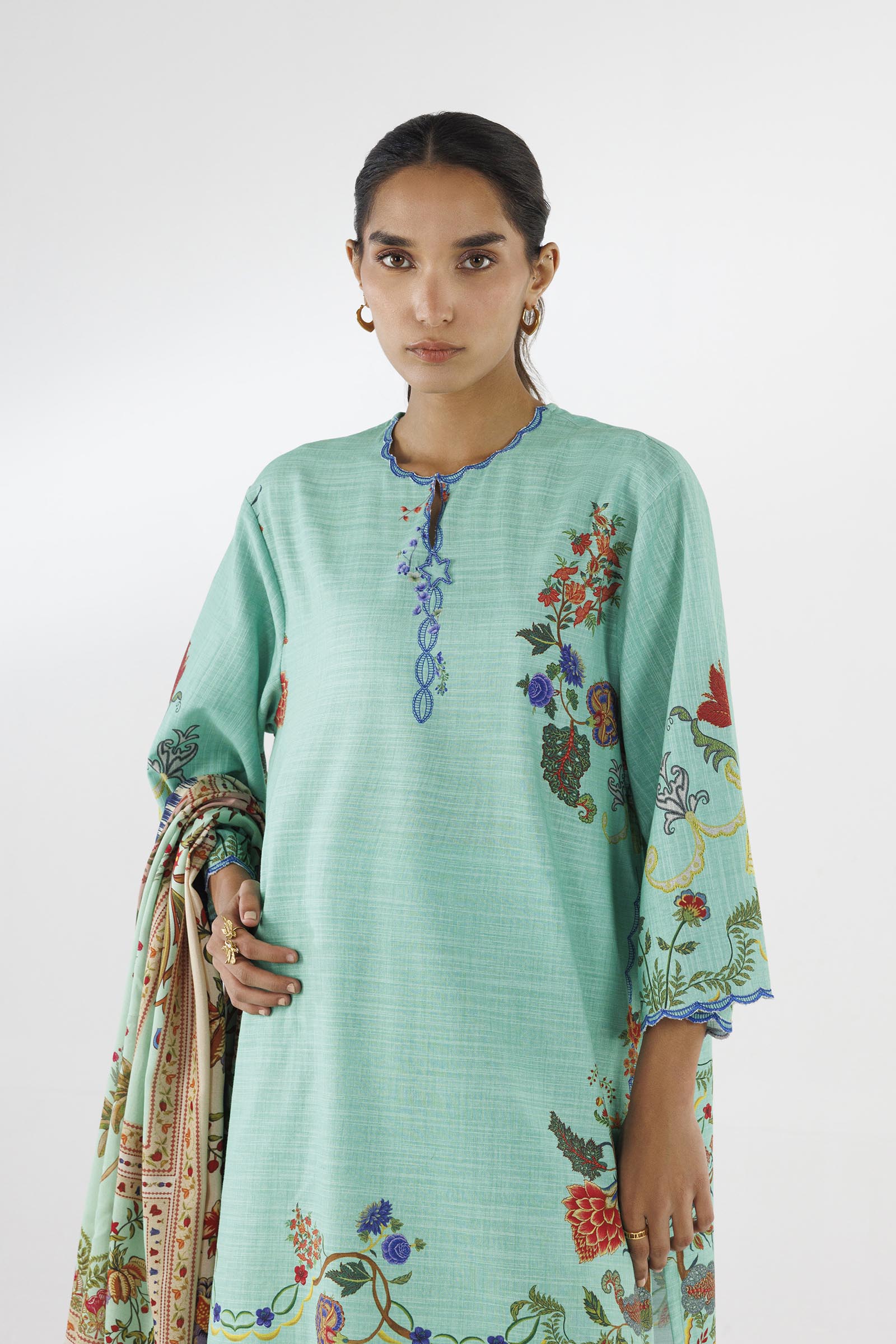 Stitched Muzlin Khaddar Suit Secondary image